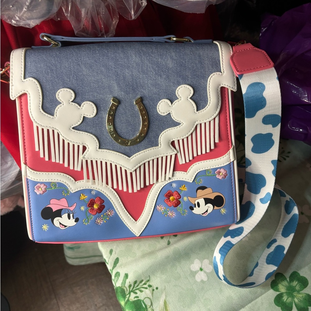 Disney Loungefly Disney Western Mickey and Minnie Crossbody Bag - Picture 1 of 2